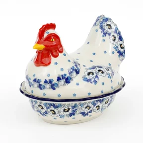 Pojemnik kura D43 h-20,5 cm <br> 2222X Biało-niebieskie anemony